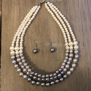 Pearl necklace and earrings